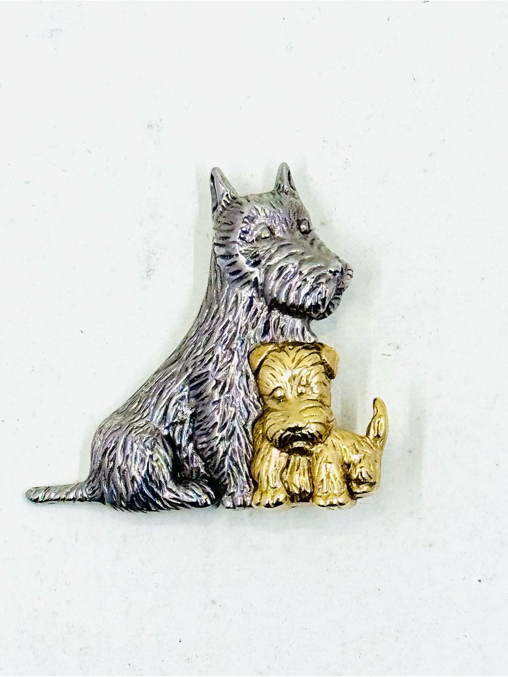 Liz Claiborne Vintage “Scottie Mom & Puppy” Scottish Terrier Dog Brooch 1.75”X2”